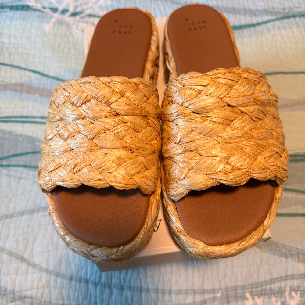 Chic Woven Tan Slide Sandals - Picture 2 of 9